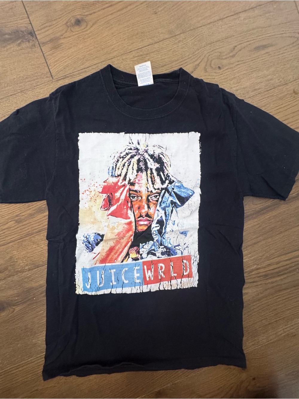 Juice WRLD Black Graphic Tee - Red & Blue Print